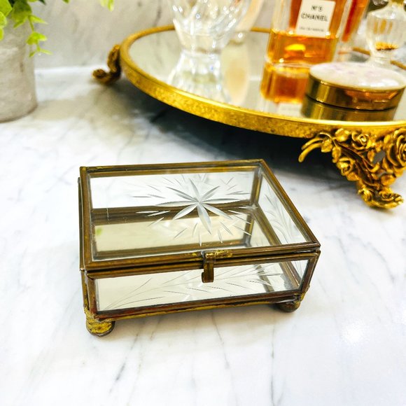 Vintage Storage & Organization Vintage Etched Glass Jewelry Box